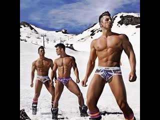 man undressed and skiing in winter