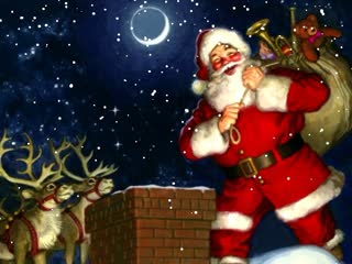 santa claus lights up brought gifts and dances